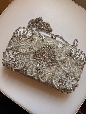 Aldo White Beaded Crystal-Embellished Evening Clutch